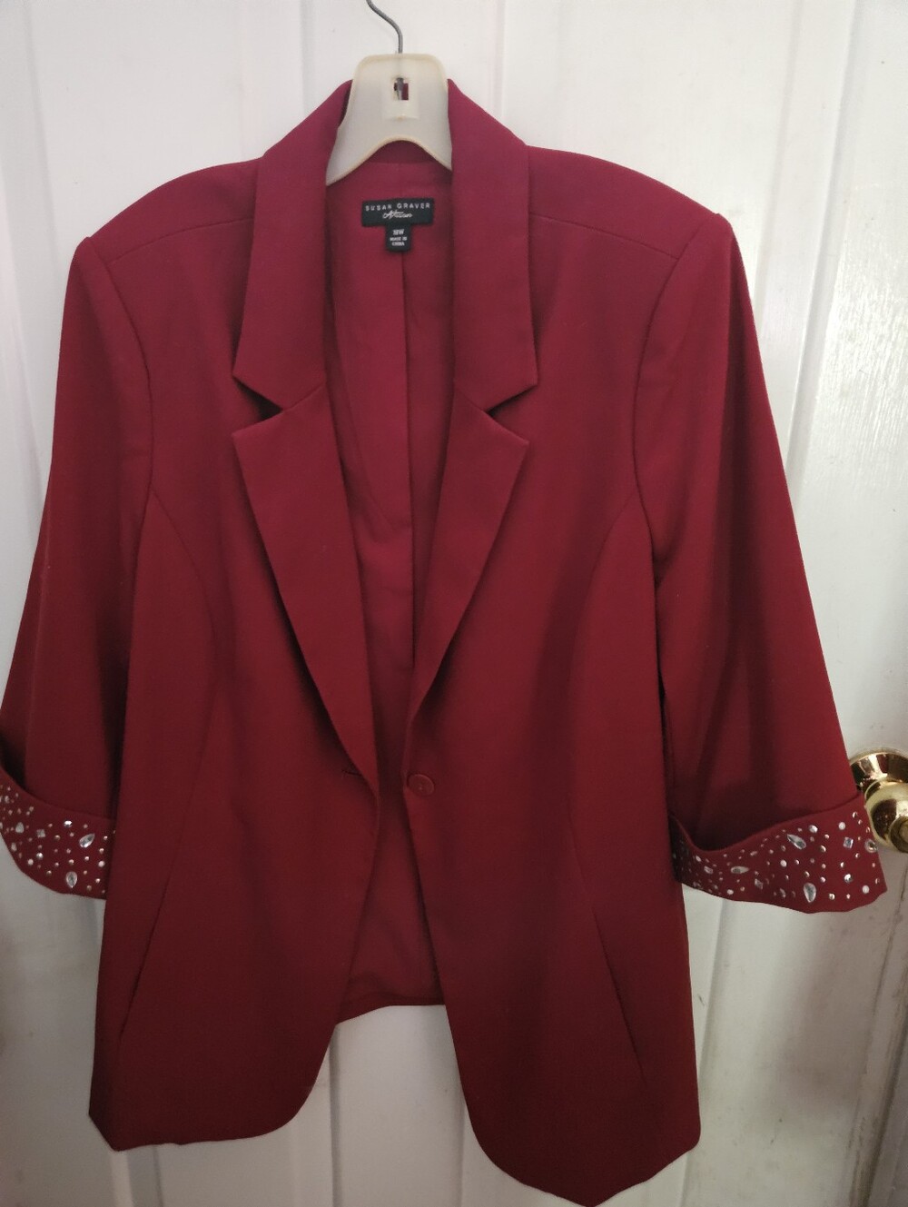 Susan Graver Red Blazer with Embellished Cuffs